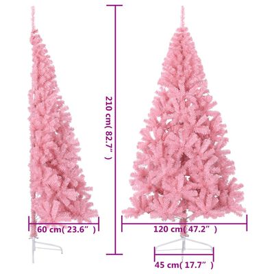 vidaXL Umetna polovična novoletna jelka s stojalom roza 210 cm PVC