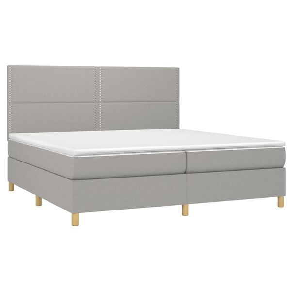 vidaXL Box spring postelja z vzmetnico svetlo siva 200x200 cm blago