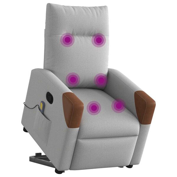 vidaXL Masažni naslanjač s funkcijo vstajanja sivo blago