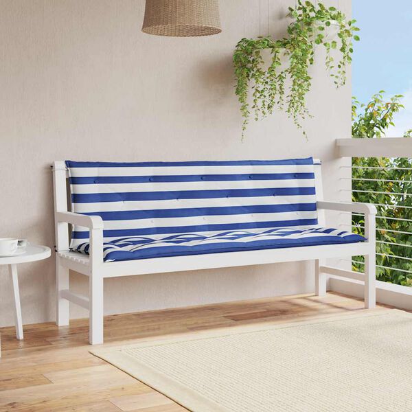 vidaXL Blazina za vrtno klop 2 kosa modro bele črte 150x50x7 cm blago