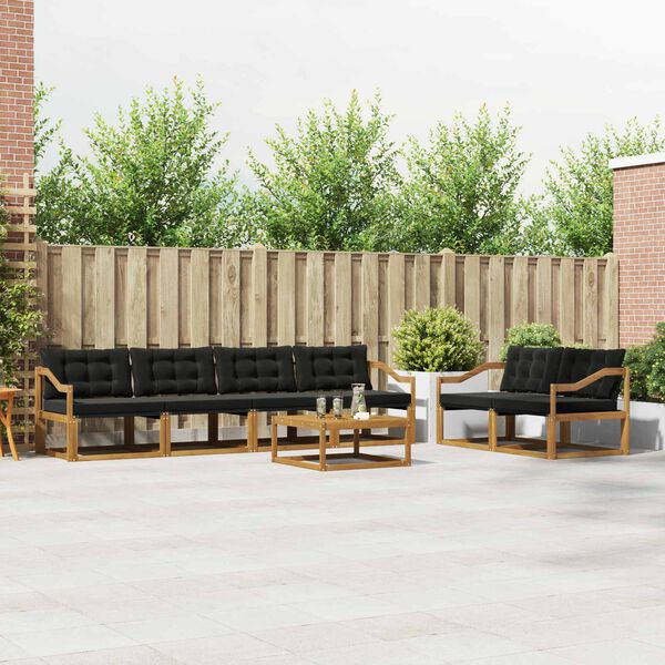 vidaXL Zunanja garnitura za sedenje z blazino 7 pcs Naravna in črna