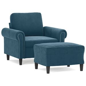 vidaXL Fotelj s stolčkom za noge moder 60 cm žamet