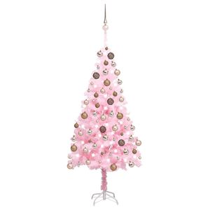 vidaXL Umetna osvetljena novoletna jelka z bunkicami roza 150 cm PVC