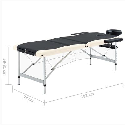 vidaXL 3-conska zložljiva masažna miza aluminij črna in bež