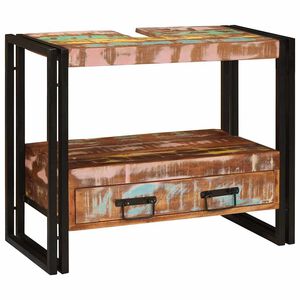 vidaXL Omarica za umivalnik s predalom večbarvno Trdna obnovljena les