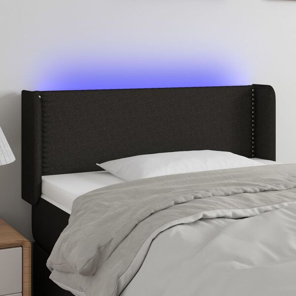 vidaXL LED posteljno vzglavje črno 103x16x78/88 cm blago