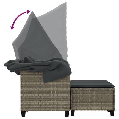 vidaXL Vrtni kavč dvosed s streho in stolčki svetlo siv poli ratan