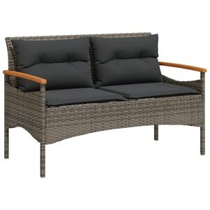 vidaXL Vrtna klop z blazinami 116x62,5x74 cm siv poli ratan