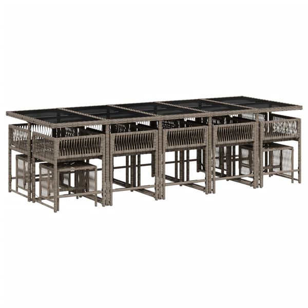 vidaXL Vrtna jedilna garnitura 15-delna z blazinami siv poli ratan