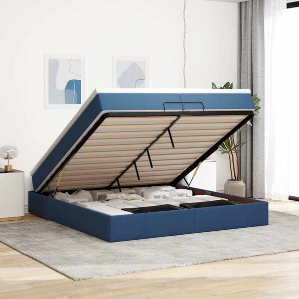 vidaXL Otomanski posteljni okvir z vzmetnicami moder 200x200 cm blago