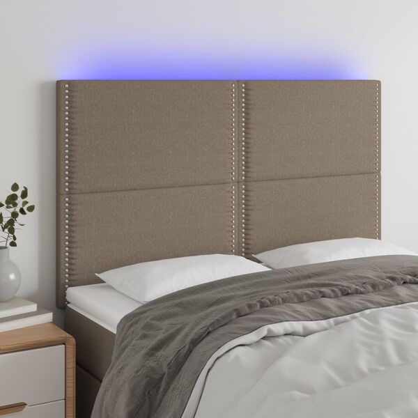 vidaXL LED posteljno vzglavje taupe 144x5x118/128 cm blago