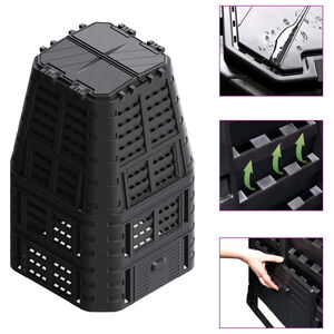 vidaXL Vrtni kompostnik črn 93,3x93,3x146 cm 1000 L