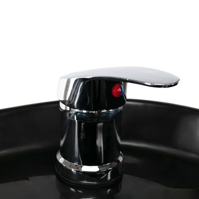 vidaXL Salonski stol z umivalnikom za glavo črno umetno usnje