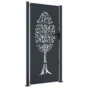 vidaXL Vrtna vrata antracitna 100x175 cm jeklena oblika drevesa