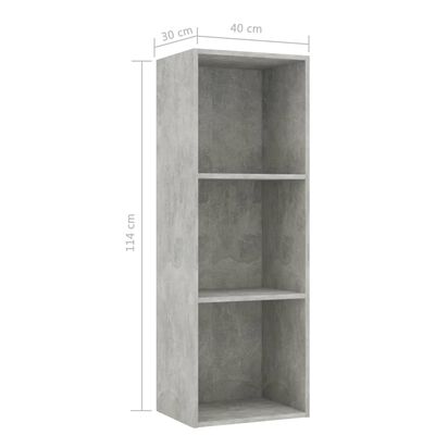 vidaXL Knjižna omara 3-nadstropna betonsko siva 40x30x114cm iverna pl.