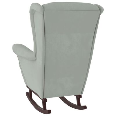 vidaXL Gugalni stol z nogami iz trdnega kavčukovca svetlo siv žamet