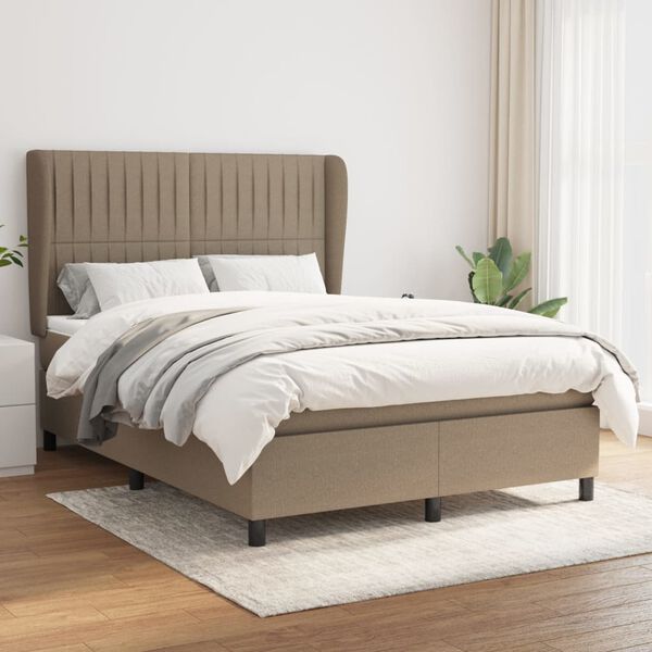 vidaXL Box spring postelja z vzmetnico taupe 140x200 cm blago