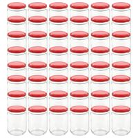 vidaXL Stekleni kozarci z rdečimi pokrovi 48 kosov 230 ml
