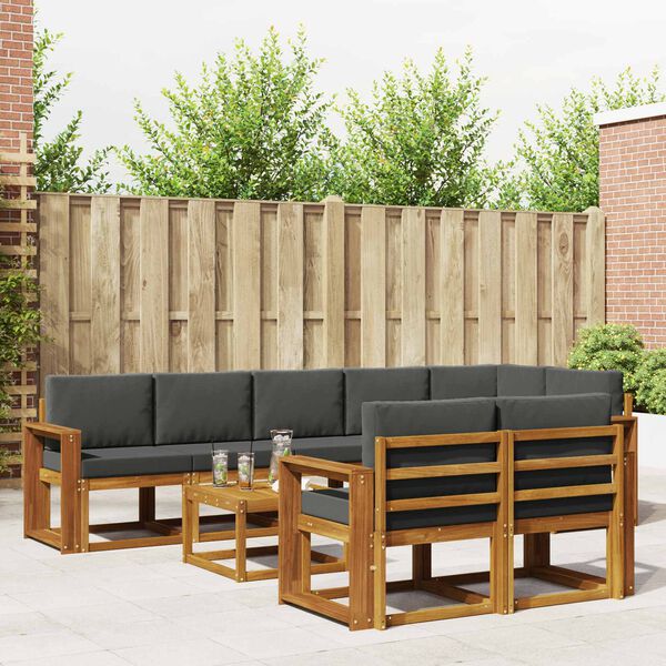 vidaXL Zunanja garnitura za sedenje 9 pcs Naravna in antracitna