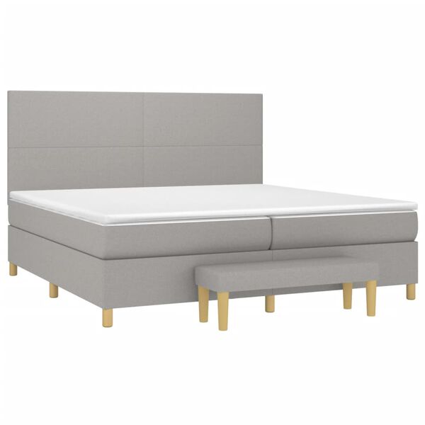 vidaXL Box spring postelja z vzmetnico svetlo siva 200x200 cm blago