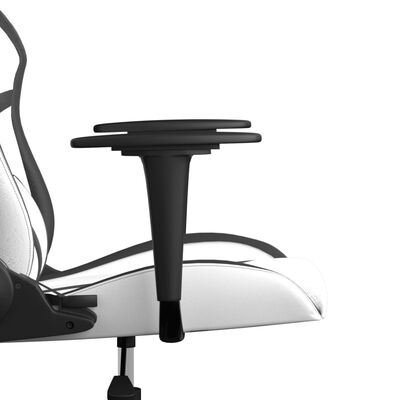vidaXL Masažni gaming stol belo in črno umetno usnje
