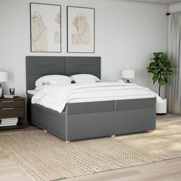 vidaXL Box spring postelja z vzmetnico temno siva 200x200 cm blago