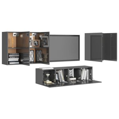 vidaXL Komplet TV omaric 6-delni visok sijaj siva iverna plošča