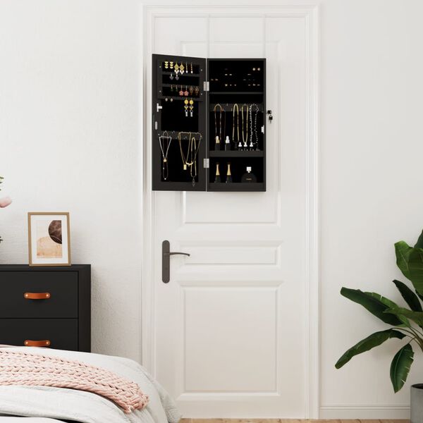 vidaXL Omarica za nakit z ogledalom stenska črna 30x8,5x67 cm