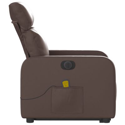 vidaXL Električni masažni stol s funkcijo vstajanja rjavo umetno usnje