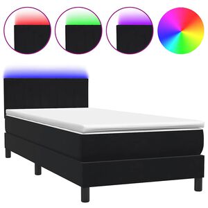 vidaXL Box spring postelja z vzmetnico LED črna 80x220 cm žamet