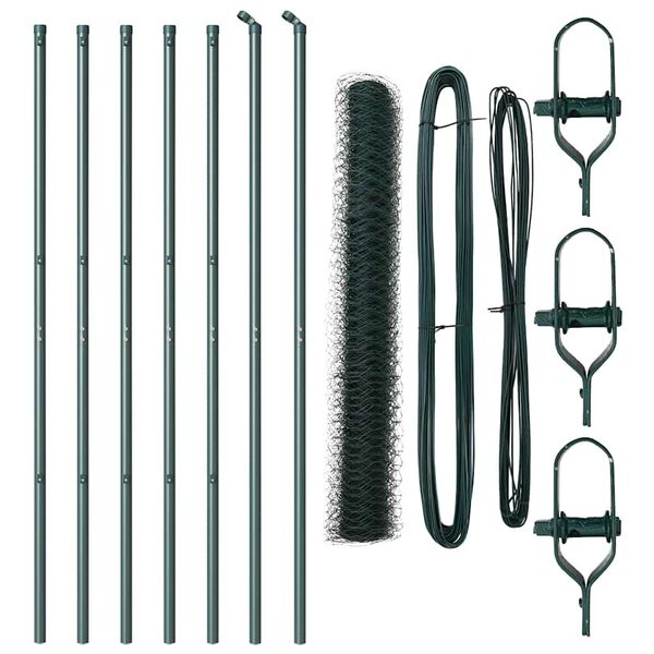 vidaXL Ogrodje s stebri Zelena 1.2 x 10 m Jeklo s PVC premazom