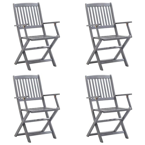 vidaXL Zložljivi vrtni stoli 4 kosi z blazinami trden akacijev les