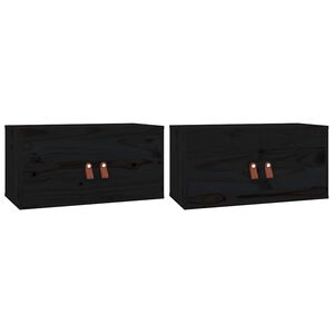 vidaXL Stenska omarica 2 kosa črna 60x30x30 cm trdna borovina