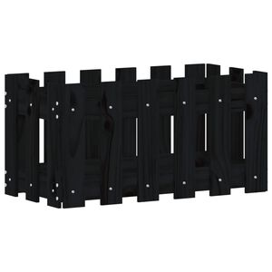 vidaXL Vrtno korito z ograjico črn 60x30x30 cm trdna borovina