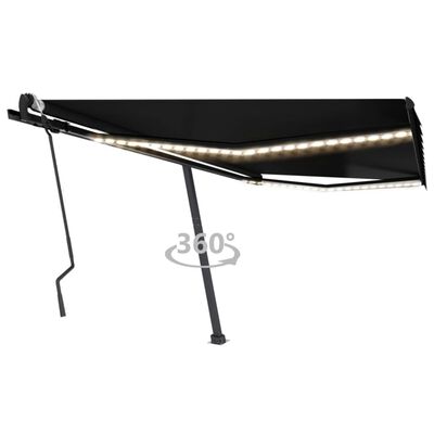 vidaXL Ročno zložljiva tenda z LED lučkami 400x300 cm antracitna
