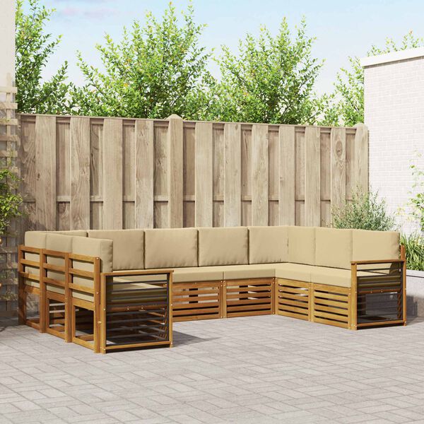 vidaXL Sedežne garniture 9 pcs Naravna in bež Masiven les akacije