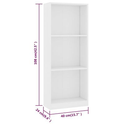 vidaXL Knjižna omara 3-nadstropna bela 40x24x108 cm iverna plošča