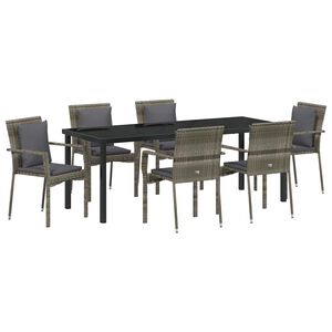 vidaXL Komplet za jedilnico v vrtu z blazino 7 pcs Siva poli ratan