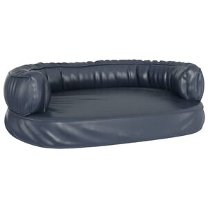 vidaXL Ergonomska pasja postelja iz pene tem. modra 60x42 cm um. usnje