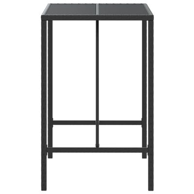 vidaXL Barska miza s stekleno ploščo črna 70x70x110 cm poli ratan