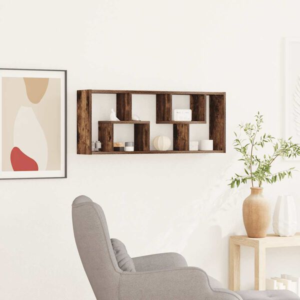 vidaXL Stenska polica dimljeni hrast 36x16x90 cm inženirski les