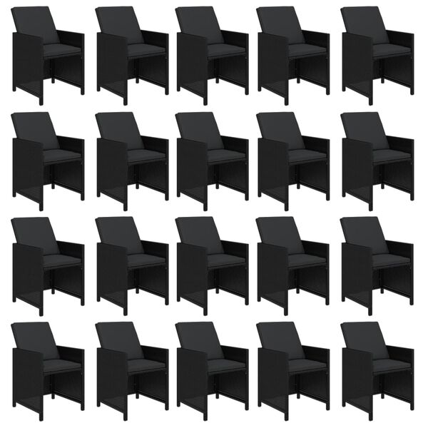 vidaXL Vrtna jedilna garnitura 21-delna z blazinami črn poli ratan