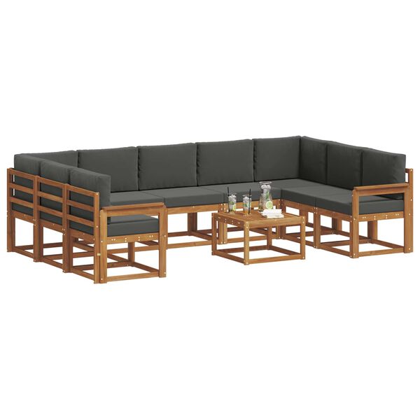 vidaXL Zunanja garnitura za sedenje 10 pcs Naravna in antracitna