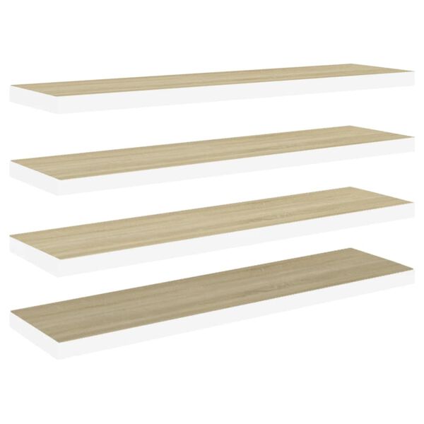 vidaXL Stenske police 4 kosi barva hrasta in bela 90x23,5x3,8 cm MDF