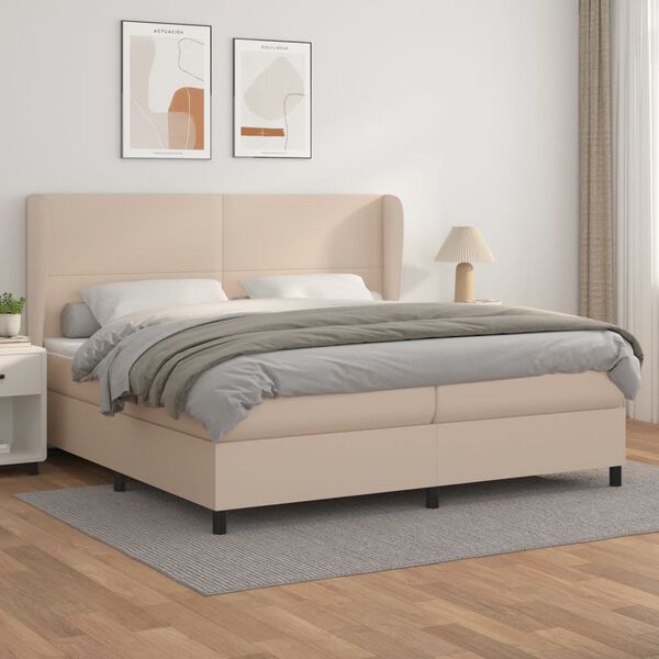 vidaXL Box spring postelja z vzmetnico kapučino 200x200 cm um. usnje