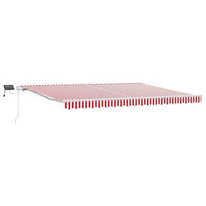 vidaXL Vlečna tenda Rdeča in bela 450 &times; 300 cm Tkanina in aluminij