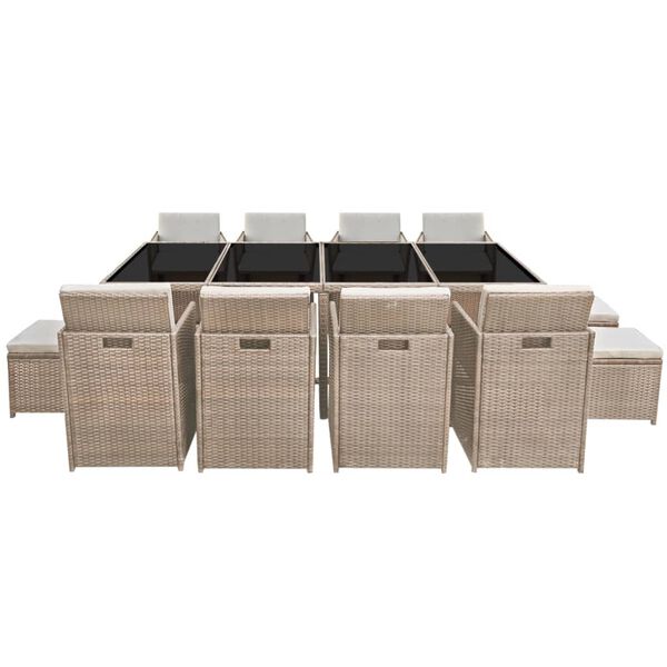 vidaXL Zunanja jedilna garnitura z blazinami 13-delna poli ratan bež