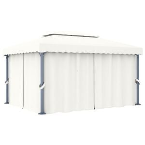 vidaXL Paviljon z zaveso 4x3 m kremno bel aluminij