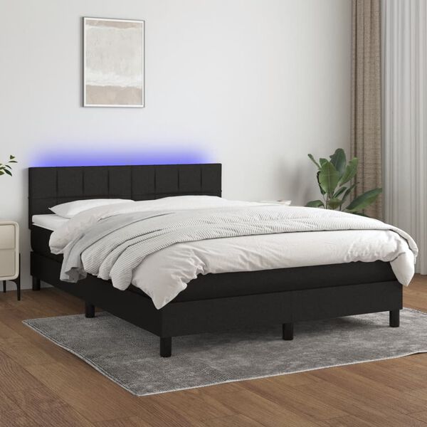 vidaXL Box spring postelja z vzmetnico LED črna 140x190 cm blago