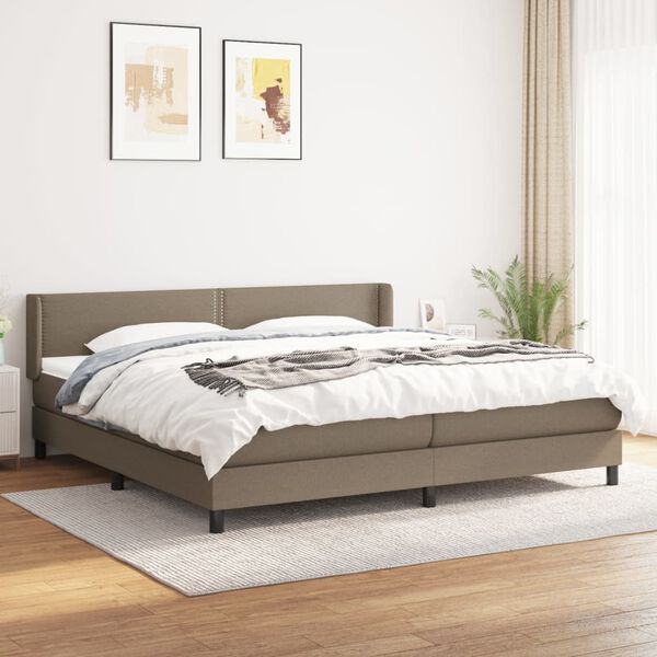 vidaXL Box spring postelja z vzmetnico taupe 200x200 cm blago